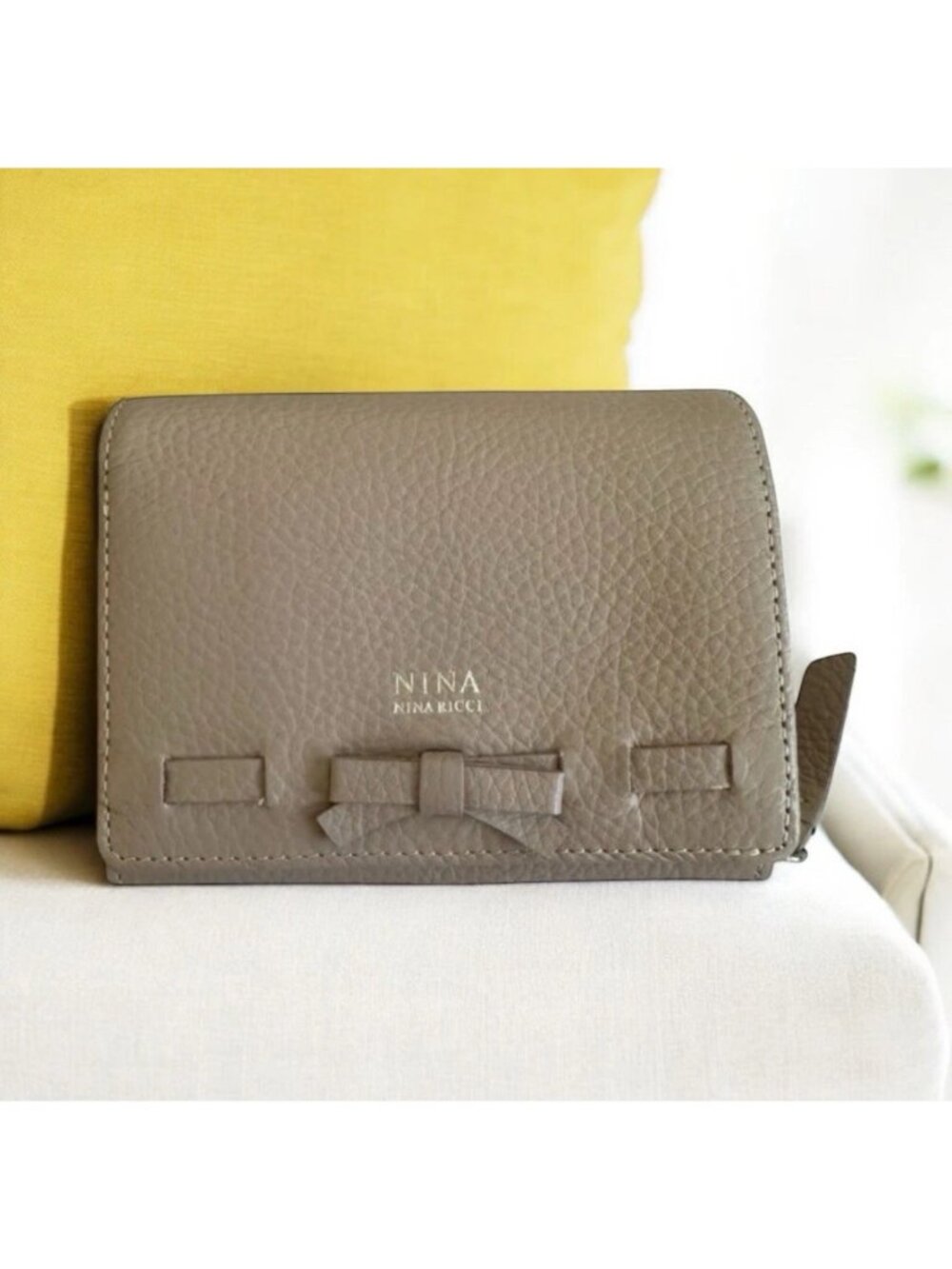 NINA RICCI Tan Pebble Leather Snap Zip Wallet